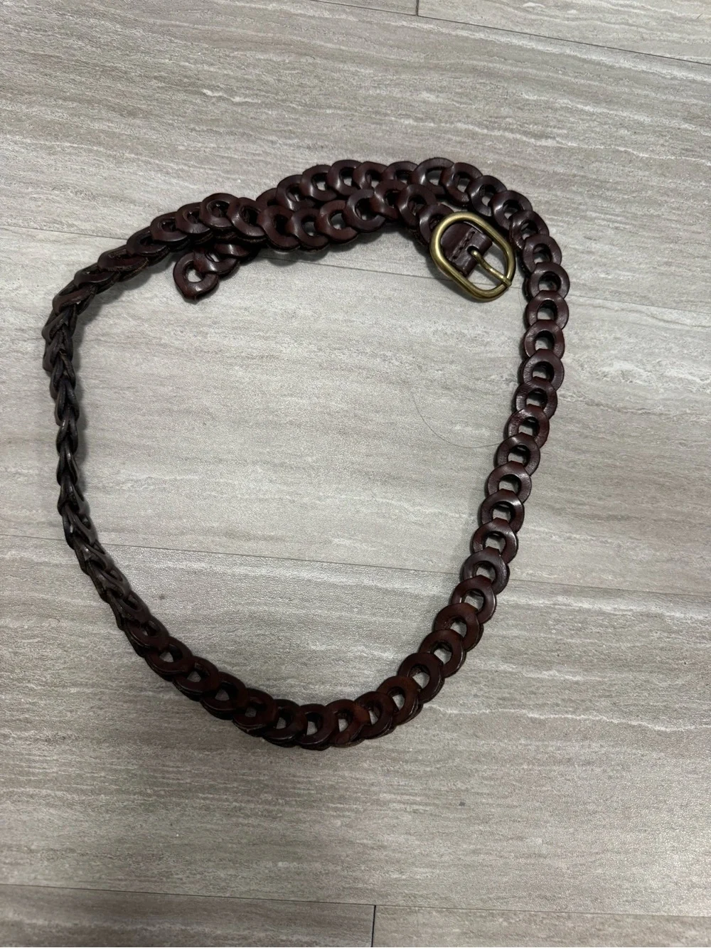 Men's Brown Leather Link Belt with Antique Brass Buckle